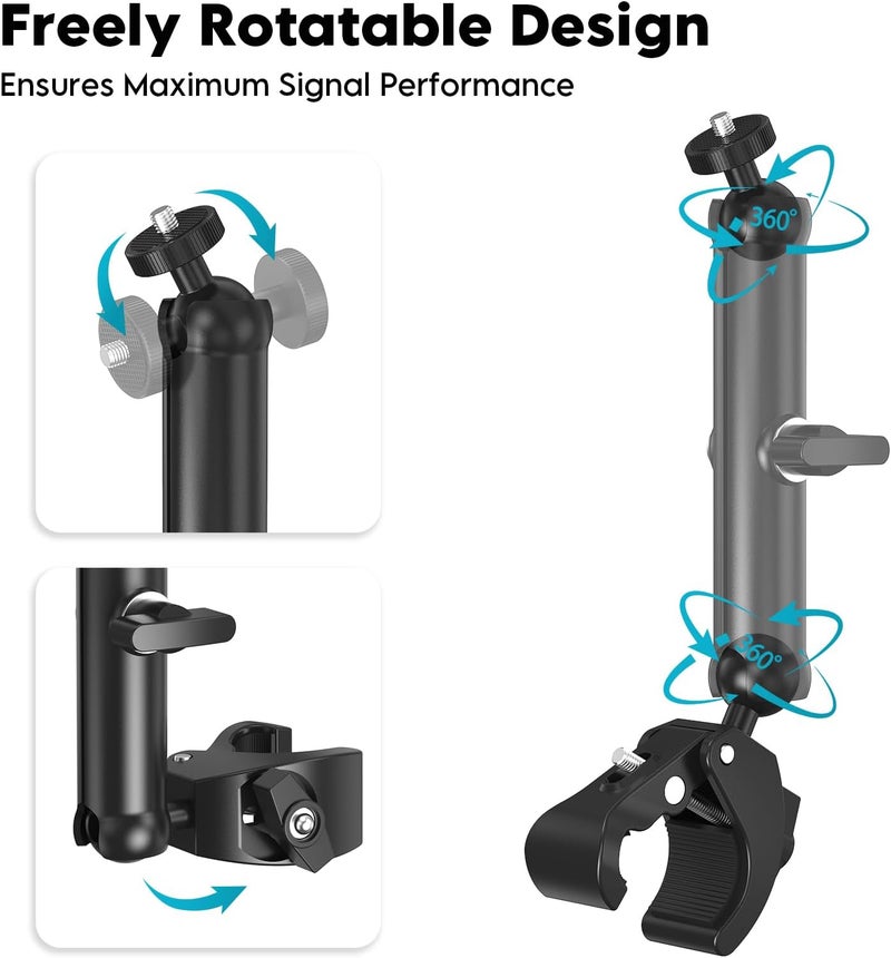 SURVADV Starlink Mini RV Mount, Aluminum Starlink Mini Clamp Mount with Pipe Adapter, 1/4"-20 & 3/8"-16 Thread & Adjustable Bracket Fits 2025 Starlink Mini, for RV, Boat, Camper, Roof Rack, Balcony, and More - Image 4
